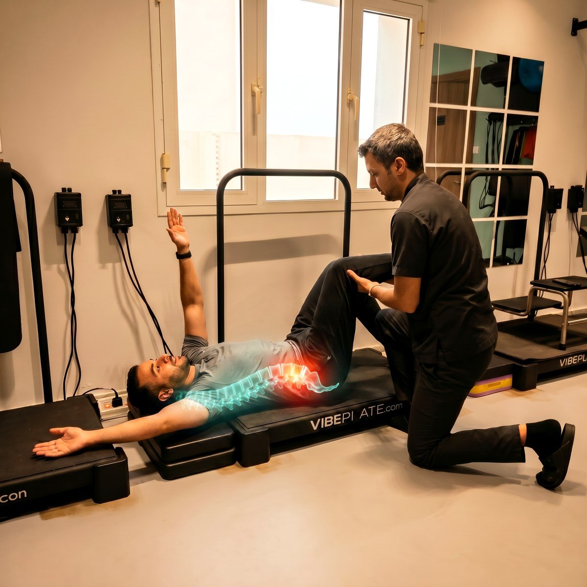 Therapist-guided lumbar stabilisation exercise on the VibePlate at CBP Precision Spine Center