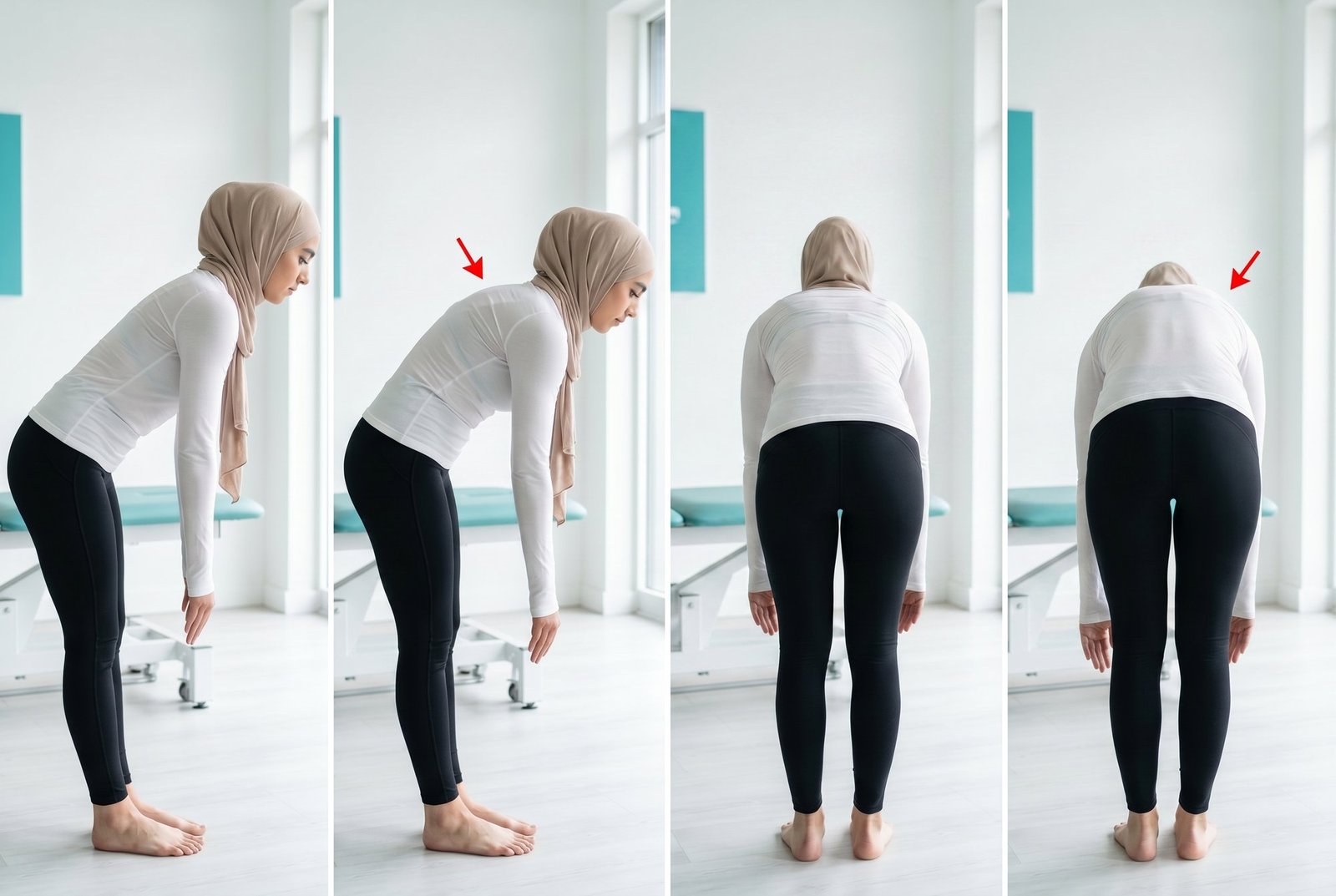 Adams forward bend test showing a visible rib hump on one side of the back, a common sign of scoliosis