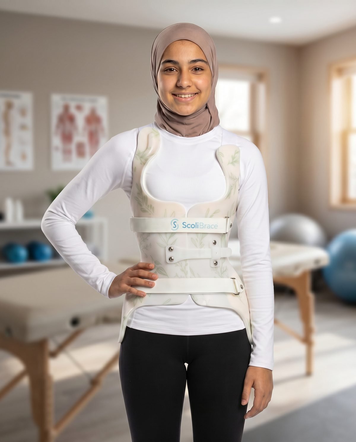 Patient fitted with a custom ScoliBrace® corrective brace at CBP Precision Spine Center, Muscat