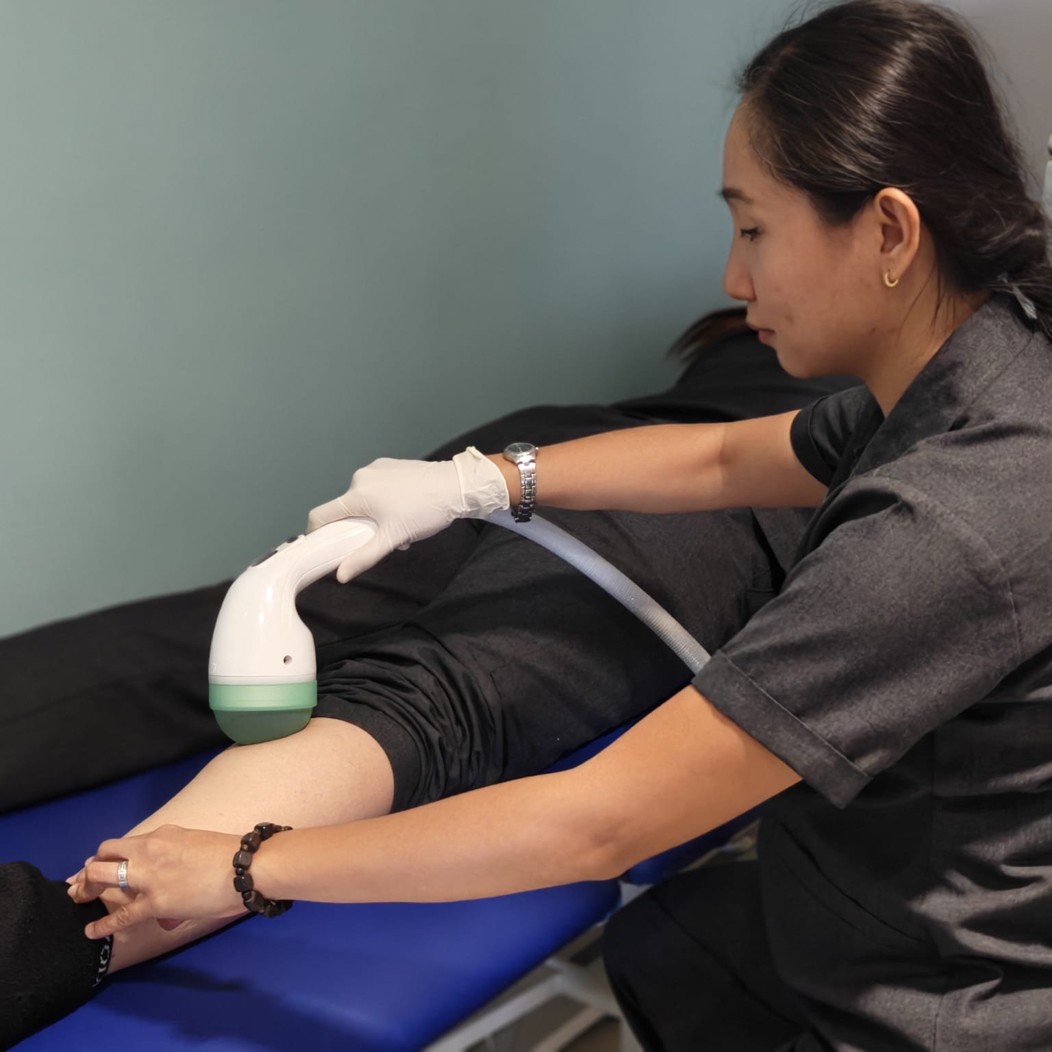 Shockwave therapy applied at CBP Precision Spine Center, Muscat